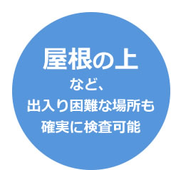 屋根の上など、出入り困難な場所も確実に検査可能